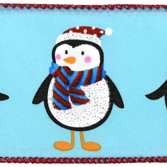 Christmas Santa Penguins Satin Wired Ribbon, 2-1/2-inch, 10-yard