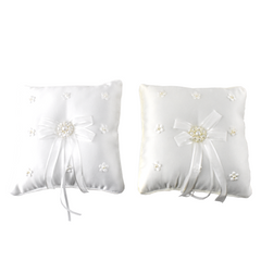 Floral Pearl Ribbon Lace Wedding Pillow, 6-1/2-Inch
