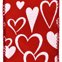 Valentine's Glittered Hearts Satin Wired Ribbon, 2-1/2-inch, 10-yard