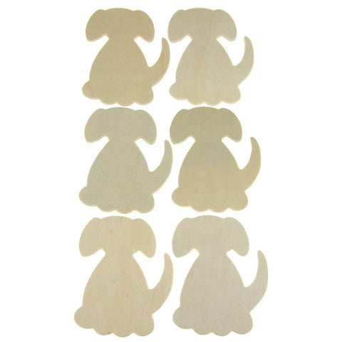 Dogs Laser Cut Wooden Favors, Natural, 4-1/2-Inch, 6-Piece