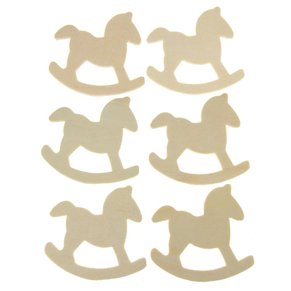 Rocking Horse Laser Cut Wooden Favors, Natural, 3-1/2-Inch, 6-Piece