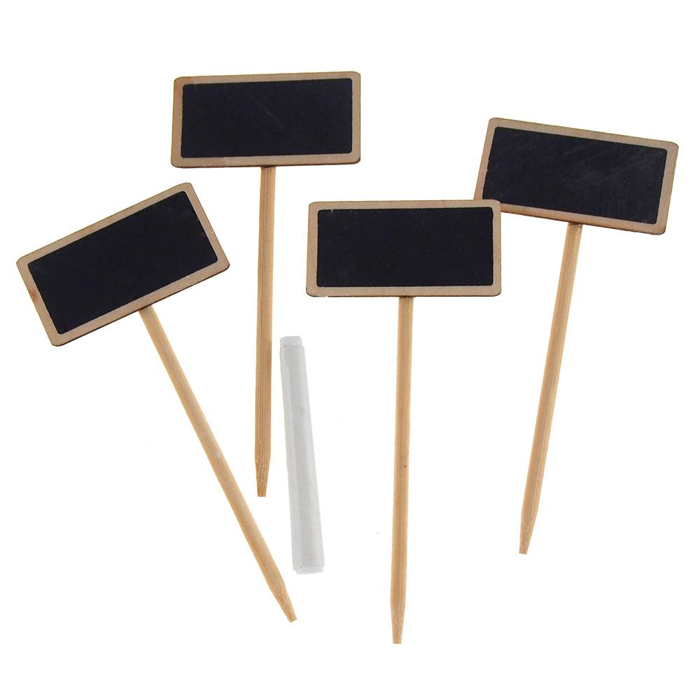 Wooden Chalkboard Stakes + 1pc Chalk, Rectangle, 5-1/2-Inch, 4-Piece