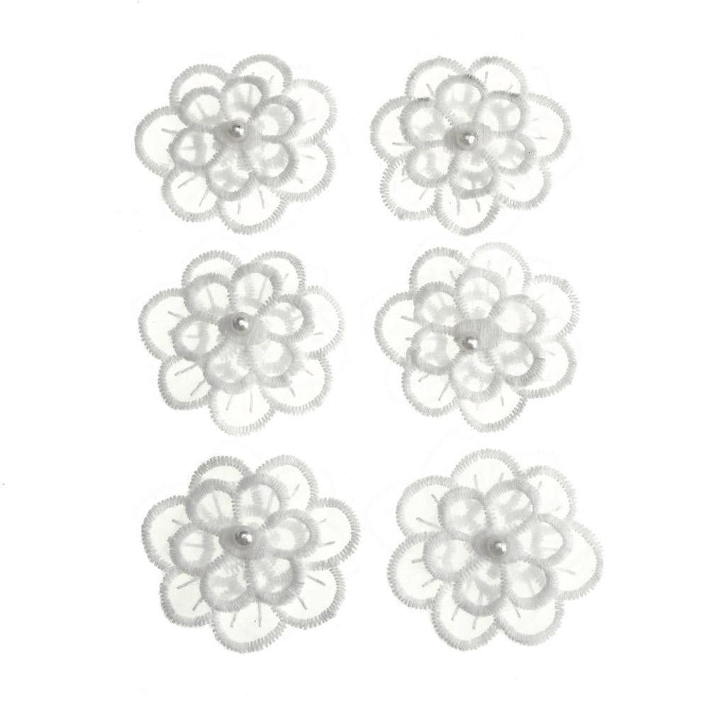 Rose Organza Flower Trim Favors, White, 2-Inch, 6-Count