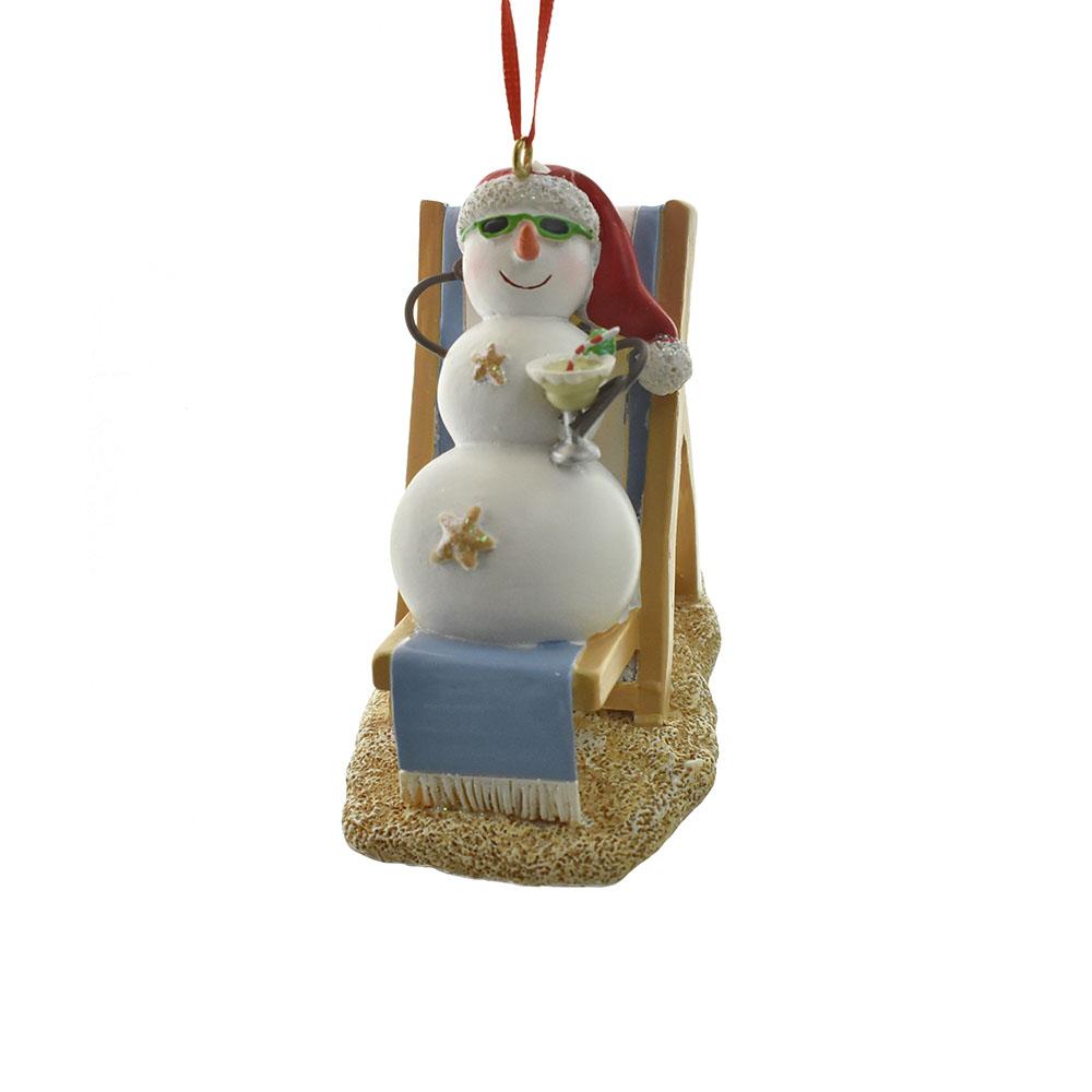 Resin Snowman On Beach Chair Ornament, 3-Inch