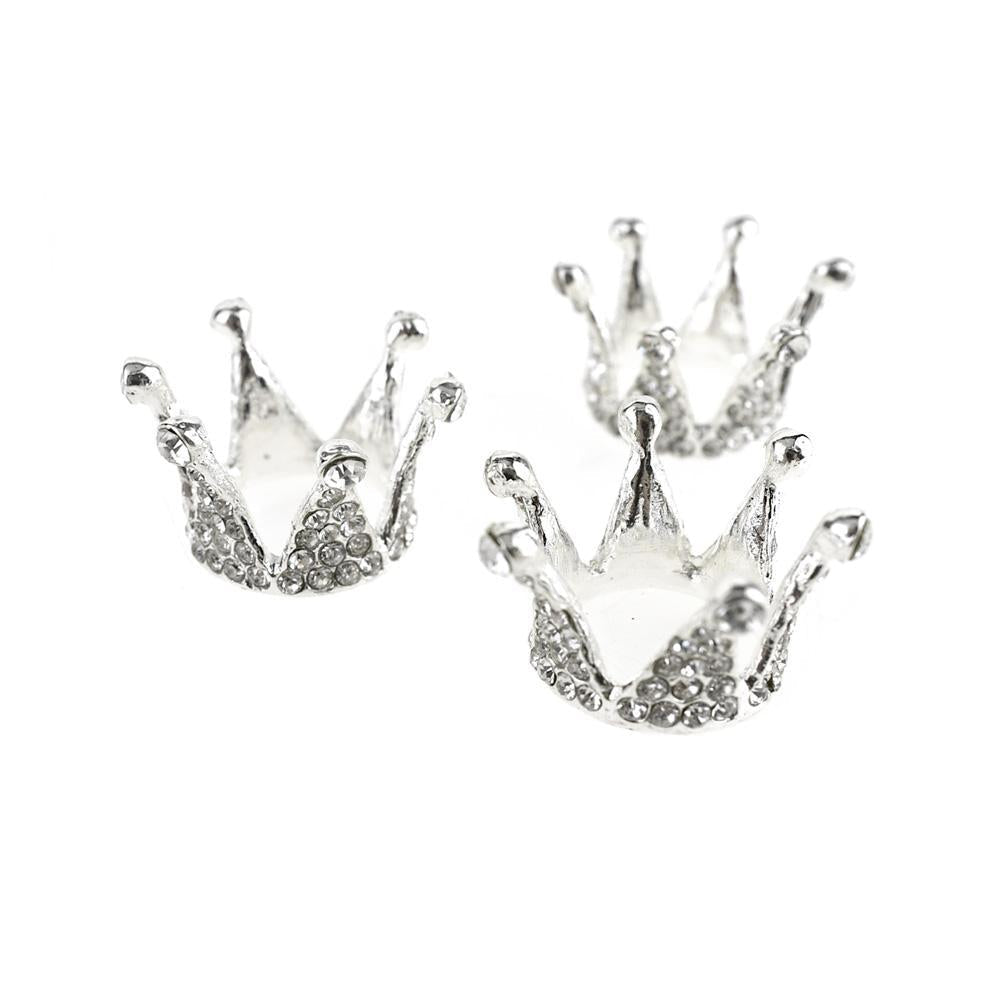 Mini Princess Rhinestone Crown Embellishments, Silver, 1-Inch, 3-Piece