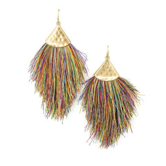 Tassel Drop Earrings with Hammered Metal, 3-1/4-Inch