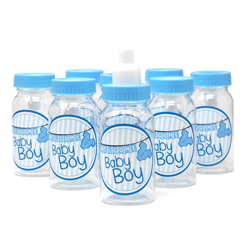Baby Boy Clothesline Plastic Baby Milk Bottle Favors, Blue, 4-1/2-Inch, 8-Count
