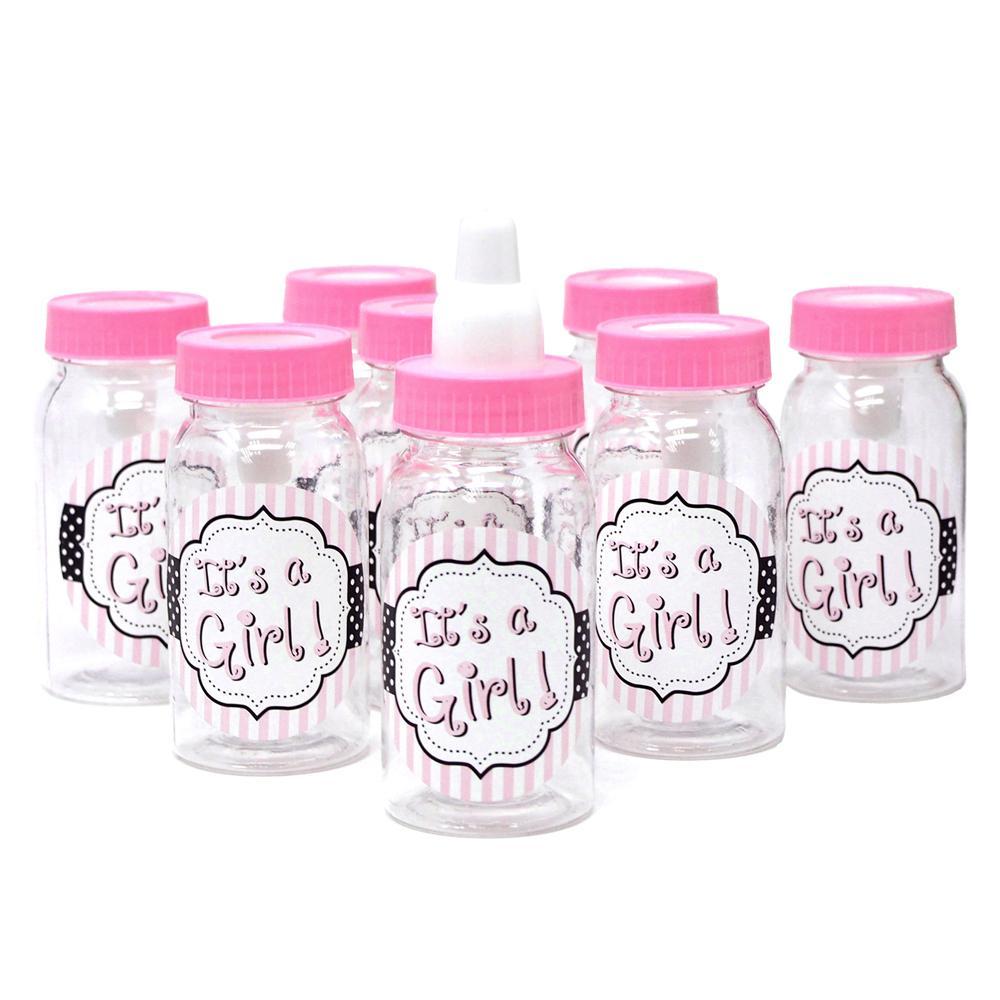 Its A Girl Plastic Baby Milk Bottle Favors, Pink, 4-1/2-Inch, 8-Count