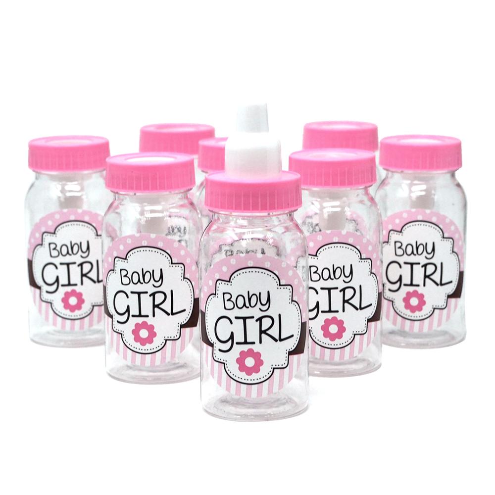Baby Girl Plastic Baby Milk Bottle Favors, Pink, 4-1/2-Inch, 8-Count