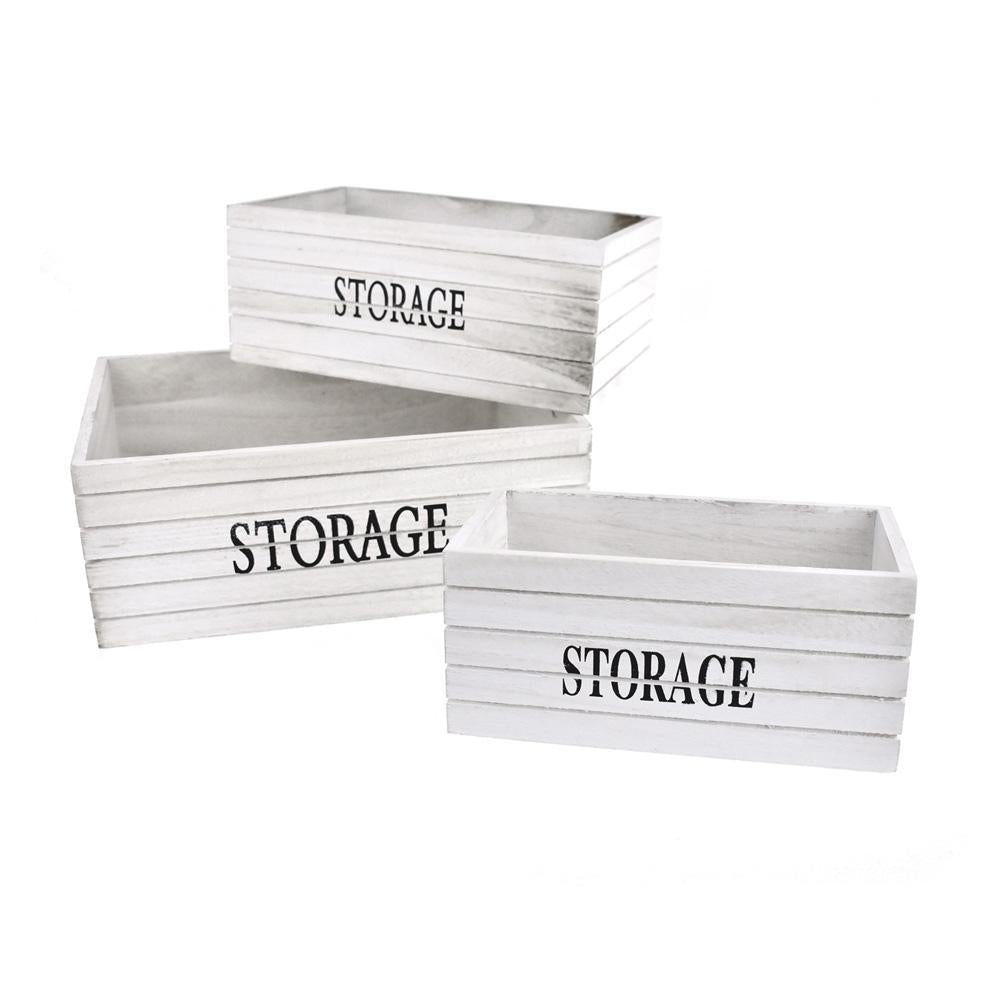 Rustic Style Wooden Crates, White, Assorted Sizes, 3-Piece