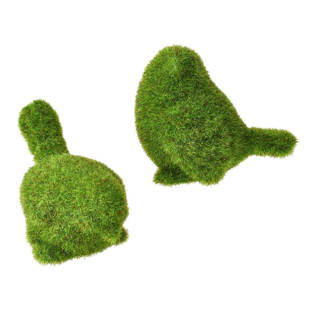 Mini Artificial Moss Bird Topiary Decor, Green, Assorted Sizes, 2-Piece