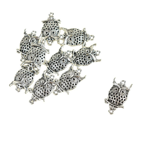 Small Cute Owl Charms, Silver, 1-Inch, 15-Piece