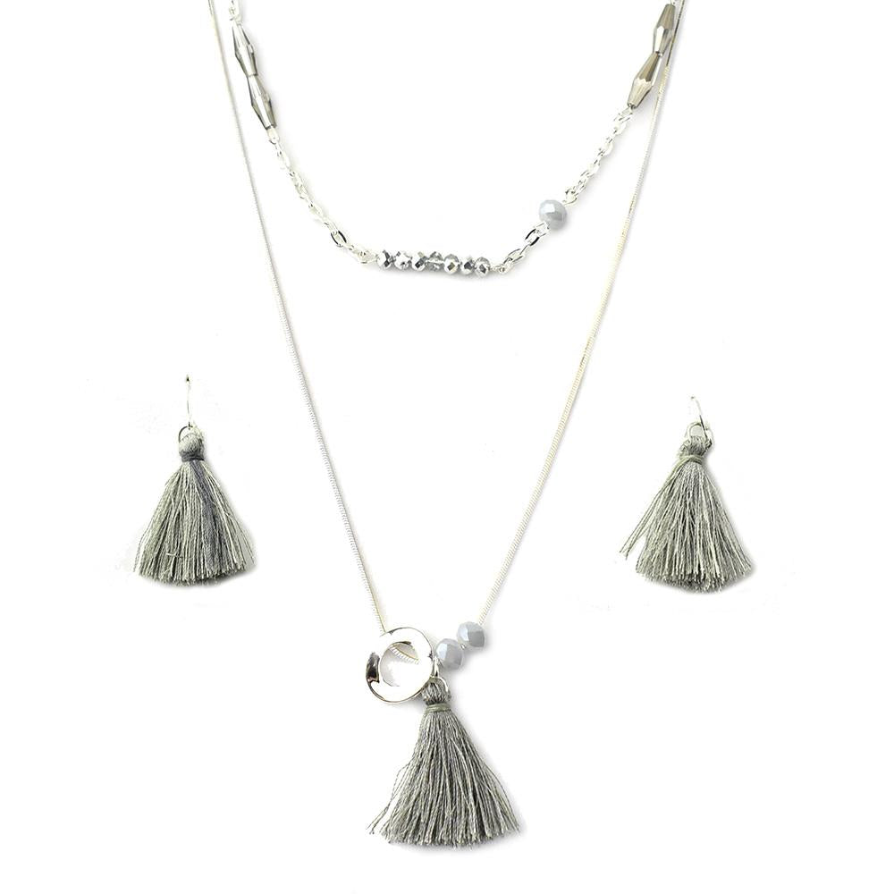 Tassel and Dainty Glass Beads Necklace Set