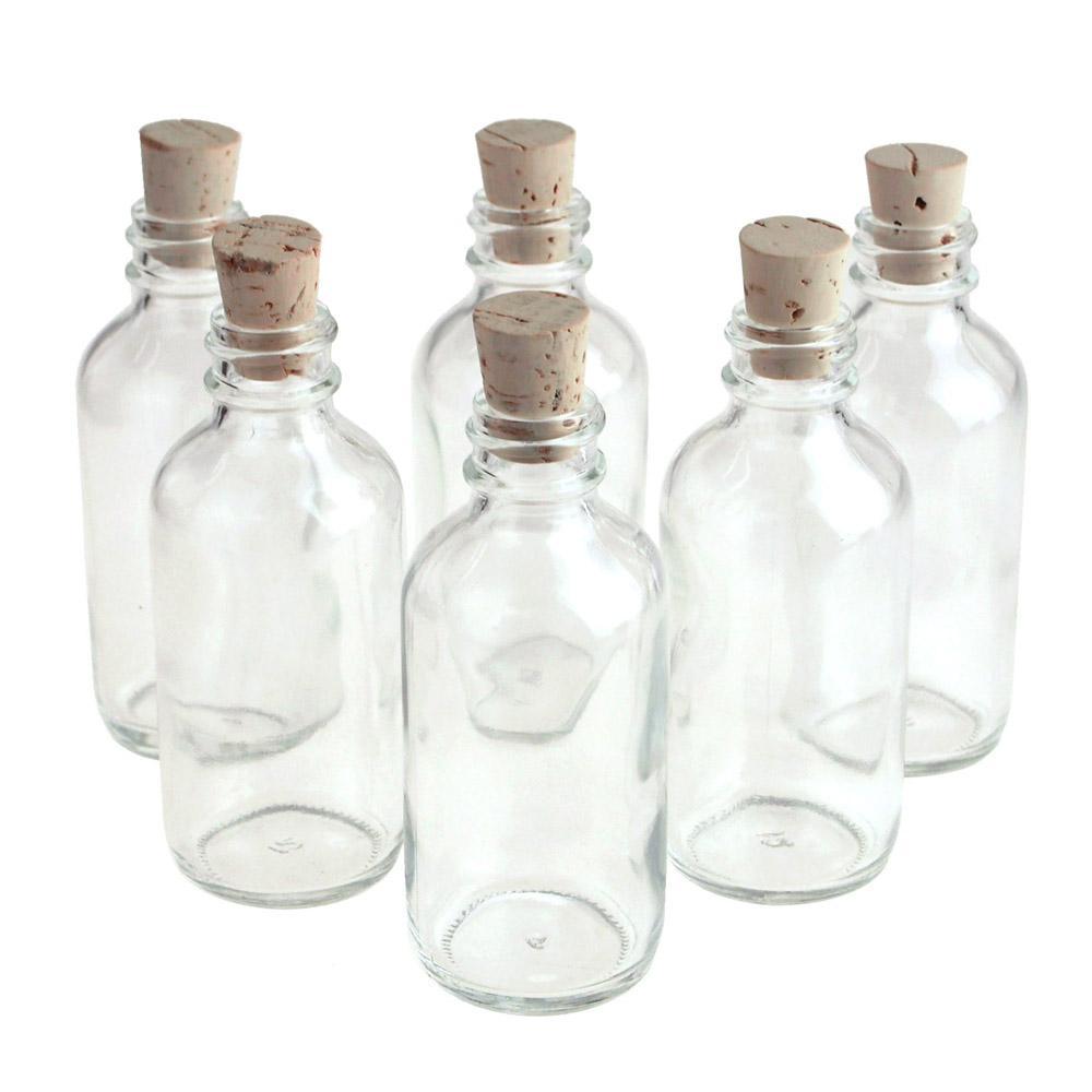Clear Glass Boston Bottle Corked Jars, Boston, 3-1/2-Inch, 6-Piece