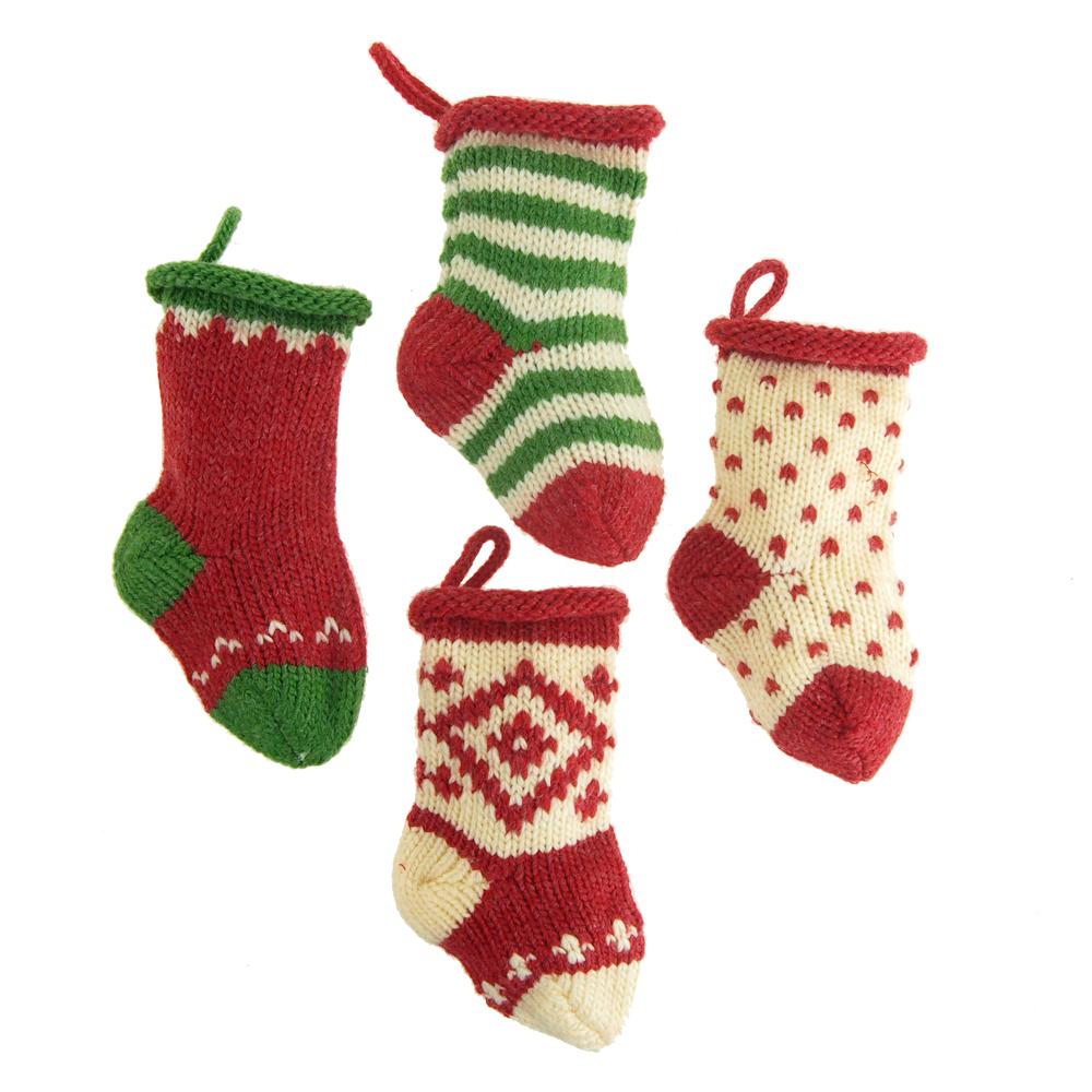 Small Knitted Yarn Christmas Stockings, Assorted, 5-Inch, 4-Piece