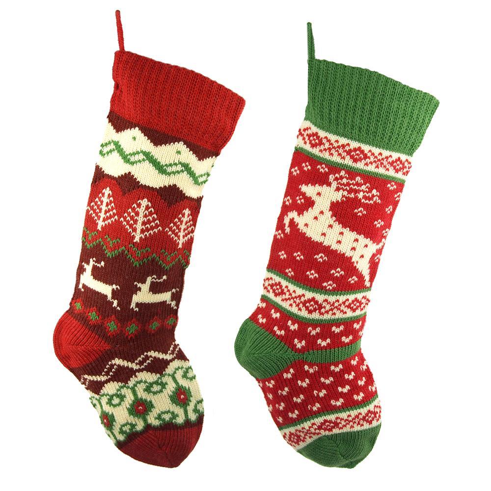 Ugly Sweater Knitted Polyester Christmas Stockings, Red, 20-Inch, 2-Piece