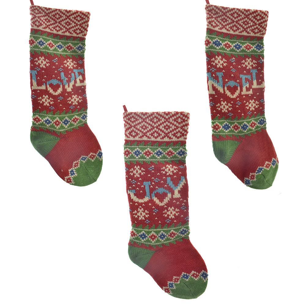 Christmas Joy, Noel, and Love Knit Stockings, Red, 20-Inch, 3-Piece
