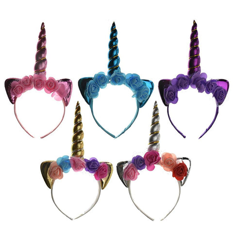 Metallic Unicorn Party Headbands, Assorted Colors, 10-1/2-Inch, 5-Piece