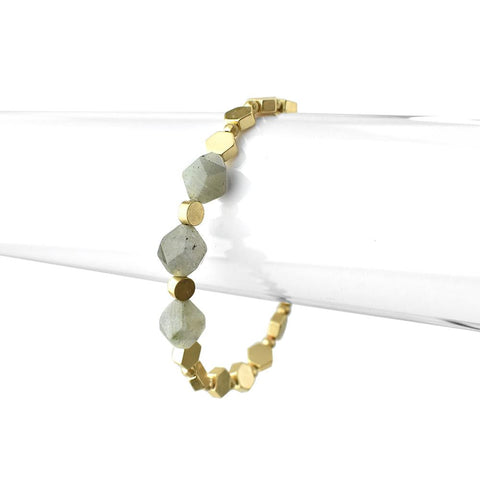 Natural Stone with Metal Bead Stretch Bracelet
