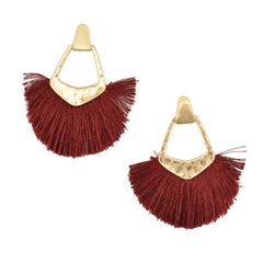 Hammered Metal Fan Tassel Drop Earrings, 2-1/2-Inch