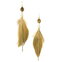 Feather with Stone Drop Earrings, 4-Inch