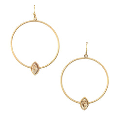 Hoop Earrings with Druzy Stone, 1-3/4-Inch