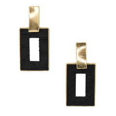 Rectangular Real Calf Hair Leather Drop Earrings, 2-1/4-Inch