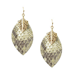 Leather Leaf Shaped Drop Earrings, 2-1/4-Inch