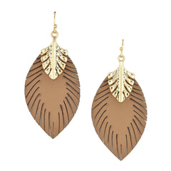 Leather Leaf Shaped Drop Earrings, 2-1/4-Inch