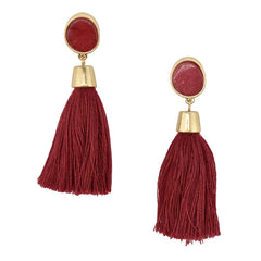 Hanging Tassel with Stone Post Earrings, 2-1/4-Inch