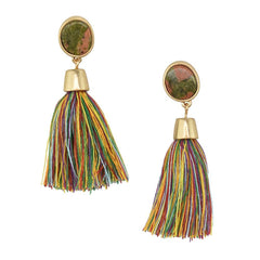 Hanging Tassel with Stone Post Earrings, 2-1/4-Inch