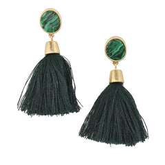 Hanging Tassel with Stone Post Earrings, 2-1/4-Inch