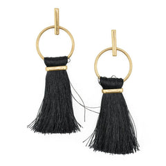 Round Hoop Hanging Tassel Earrings, 3-Inch