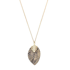 Leather Leaf Shaped Pendant Necklace, 30-Inch