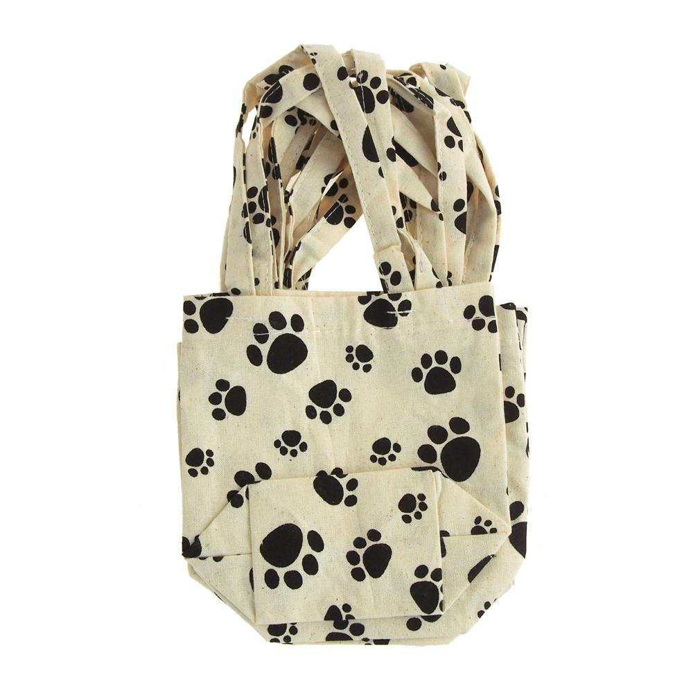 Animal Paw Print Cotton Tote Bag, 5-Inch, 6-Piece