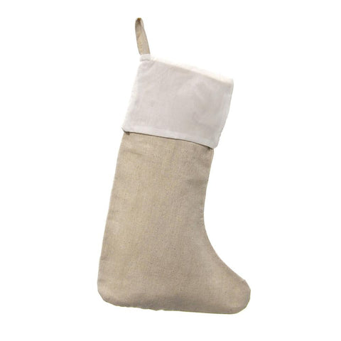 Natural Plain Linen Christmas Stockings w/ White Cuff, 16-inch, 6-Piece