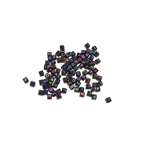 Neon Alphabet Cube Beads, Black, 1/4-Inch, 120-Piece