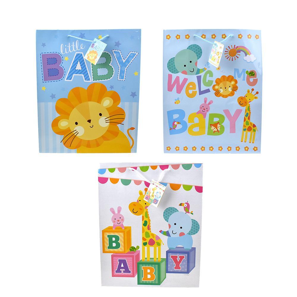 Safari Animal Friends Baby Shower Gift Bags, 12-3/4-Inch, 3-Piece