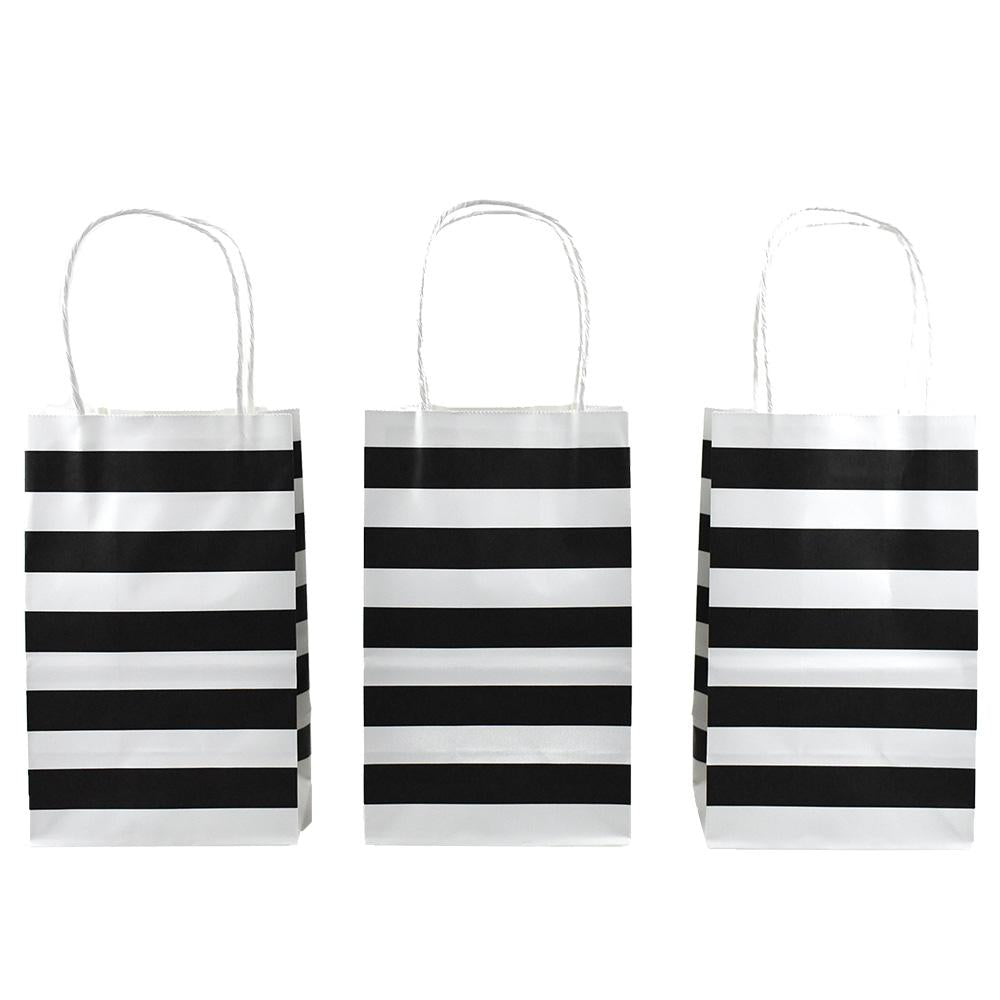 Striped Slim Gift Bags, Black, 12-1/2-Inch, 12-Count