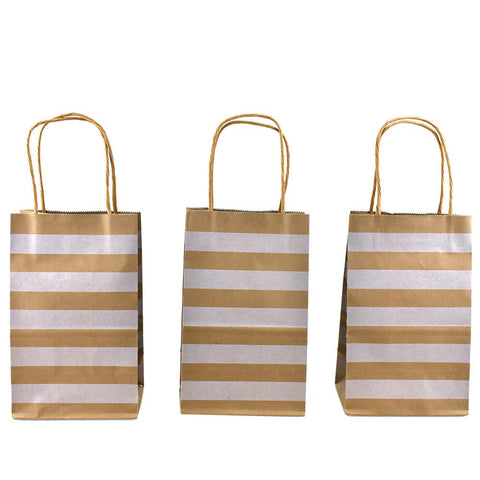 Striped Slim Gift Bags, Brown, 12-1/2-Inch, 12-Count