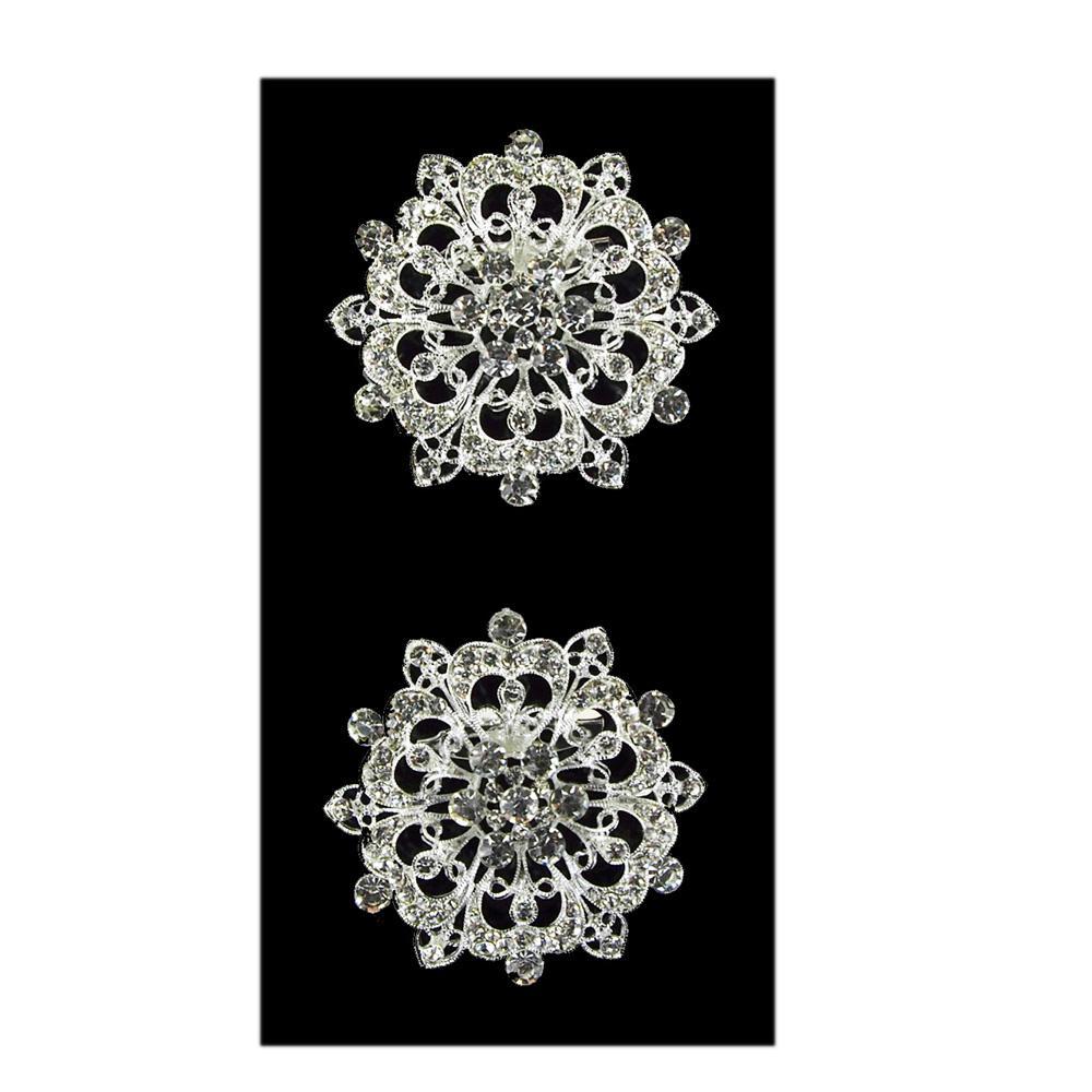 Hearts Garden Rhinestone Crystal Brooches, Silver, 2-1/2-Inch, 2-Piece