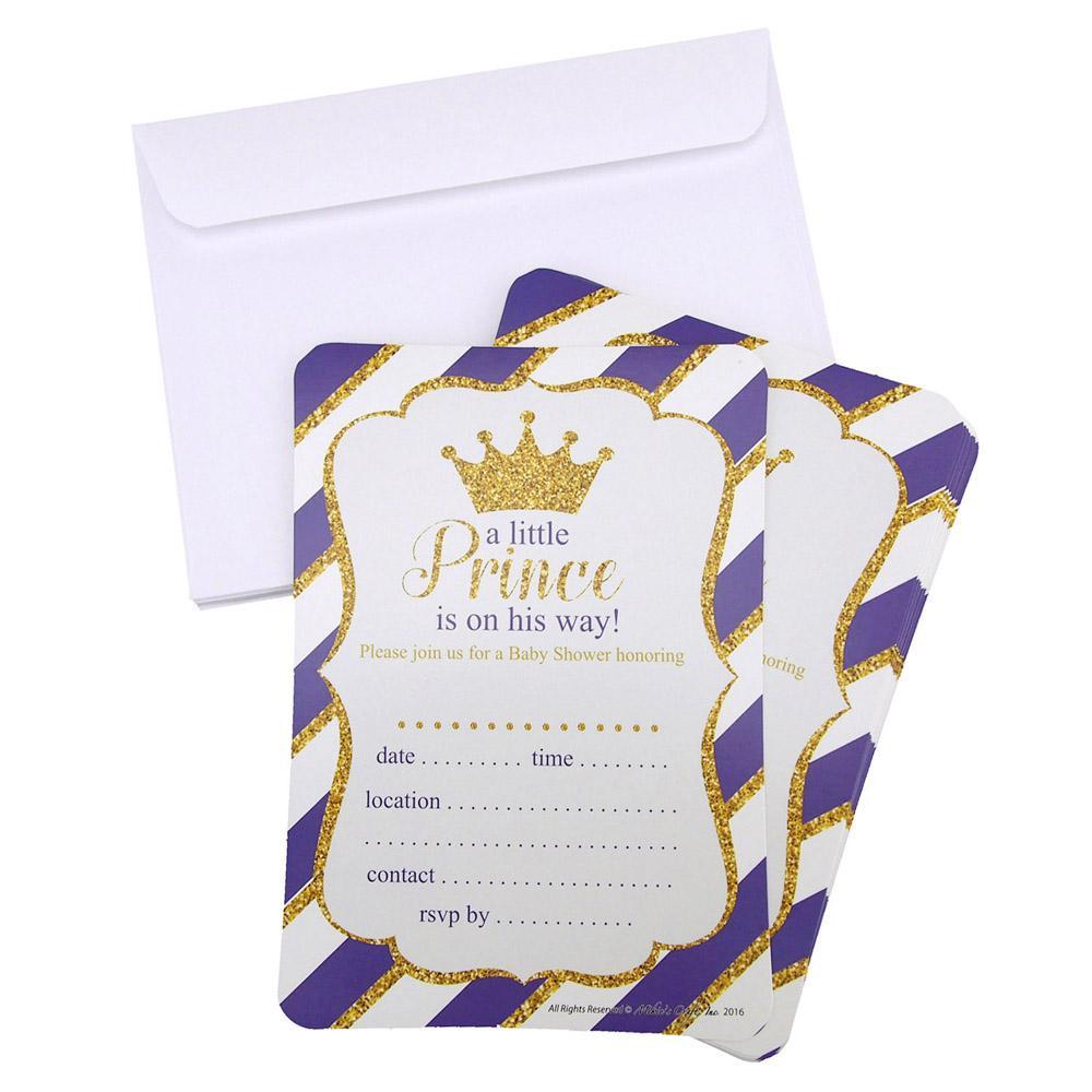 Baby Shower Invitation Envelope, Prince, Blue, 7-Inch, 12-Piece