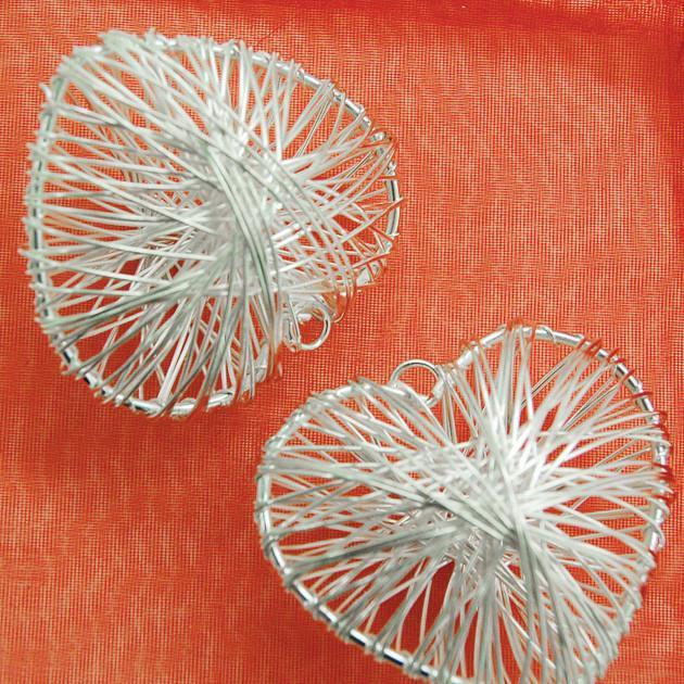 Silver Puffy Heart Wire Wrapped, 1-3/4-inch, 2-Piece