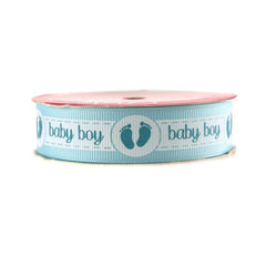 Baby Girl Baby Boy w/ Footprint Grosgrain Ribbon, 7/8-Inch, 3-yard