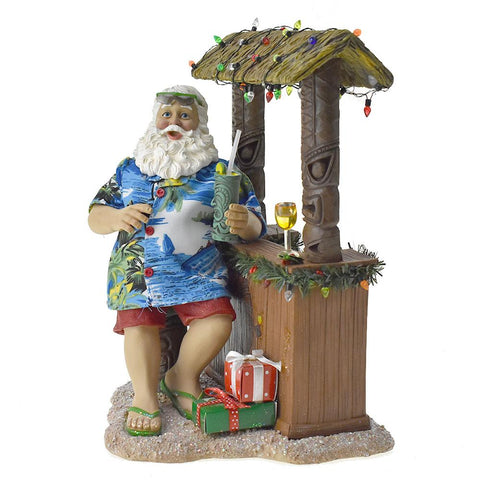 Light Up Beach Santa Claus Sitting At Tiki Stand, 11-1/4-Inch