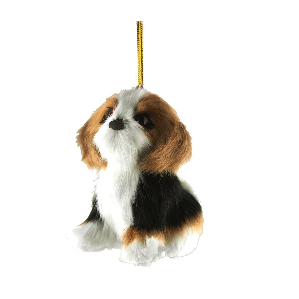 Beagle Plush Dog Christmas Ornaments, White/Brown, 4-Inch
