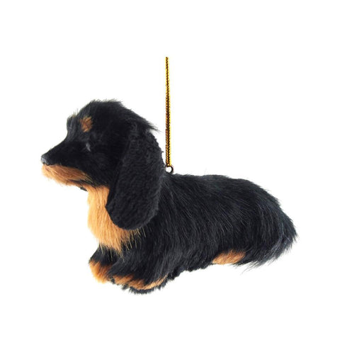 Dachshund Plush Dog Christmas Ornaments, Black/Brown, 4-1/2-Inch