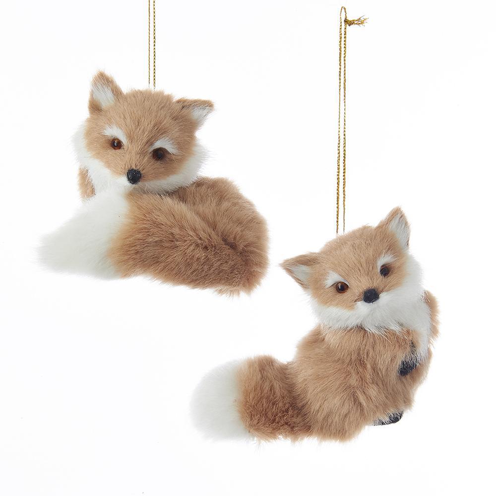 Furry Sitting Fox Christmas Ornaments, 3-Inch, 2-Piece