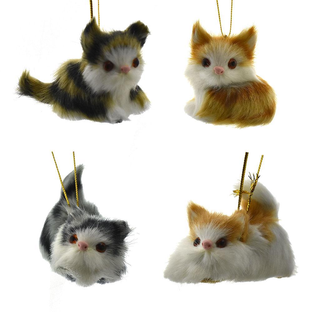 Furry Curious Cat Christmas Ornaments, 2-Inch, 4-Piece