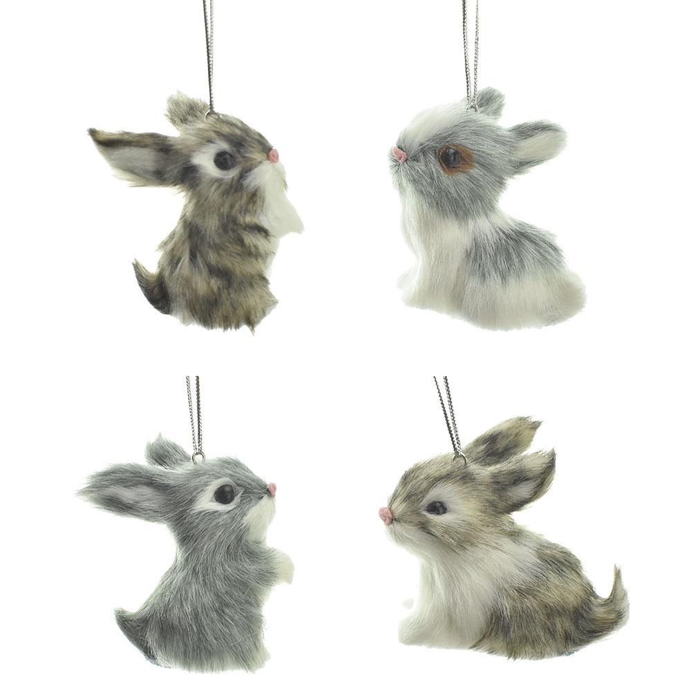 Furry Bunny Christmas Ornaments, 3-Inch, 4-Piece